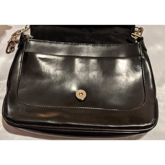 Nine West Black Vegan Patent Leather Convertible Shoulder Bag Clutch Chain Strap - Picture 7 of 15